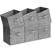 Set van 6 opbergkubussen, 30 cm (11,8 inch) non-woven stoffen bakken met dubbele handgrepen, opvouwbare kastorganizers voor planken, Cattail Gray