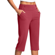 Dressy Capri Pants for Women Plus Size High Waisted Work Casual Cropped Pants Summer Slacks Stretch Dress Pants with Pockets, S-5XL Red