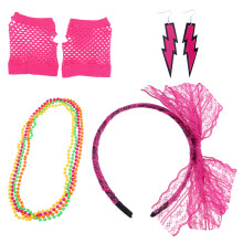 3St 80S Feestaccessoires Kanten Haarband Neon Oorbellen