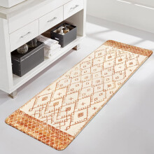 Kúpeľňový koberec Boho 20x59 palcov, protišmyková vintage marocká farmárska oranžová zamatová rohožka, prateľná v práčke,
