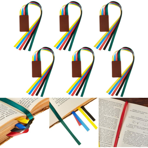 Semne de carte din piele artificială cu panglici de satin, pachet de 6