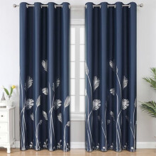 Navy Blue Blackout Curtains 52x90in, Grommet Thermal Drapes with Silver Palm Tree Pattern, Light Blocking for Bedroom – 2 Panels