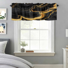 Black Marble Fluid Art Valance 42x12in Rod Pocket Gold Foil