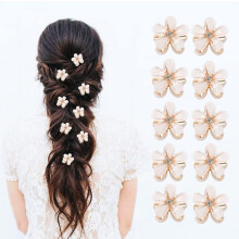 Lot de 10 mini pinces à cheveux fleuries avec strass, petites pinces à cheveux fleuries pour filles et femmes – Barrettes fantaisie blanches,