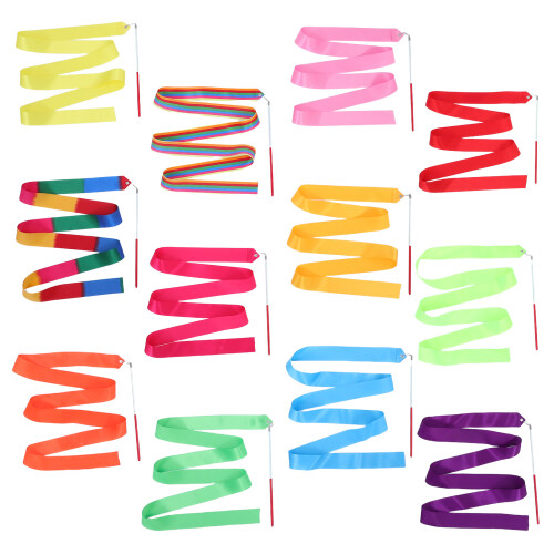 24Pcs Dancing Gym Ribbon with Handle Assorted Colors for Kids Exercise