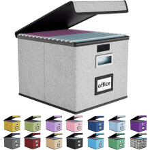 Upgraded Portable File Organizer Box with Lid, Collapsible Linen Hanging Storage w/ Plastic Slides – Gray (Compatible with Standard Folders)