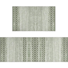 Boho Moroccan Kitchen Rug and Sets 2 Piece Non Skid Washable mat for Kitchen mats for Floor Farmhouse Black Bohemian Kitchen Decor (Green, One Size)
