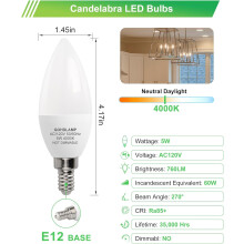 Ampoules LED JINYUN-E12 équivalent 60 W, 5 W, culot B11 candélabre, non dimmables, blanc froid 4000 K, 760 lumens, lot de 6 pour l'éclairage de