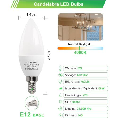 Λαμπτήρες LED JINYUN-E12, Ισοδύναμοι με 60W, Λαμπτήρες Κηροπήγιου B11 5W χωρίς ρύθμιση