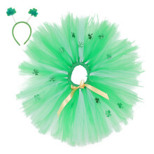 3Sets St Patrick's Tutu Skirt and Clover Headband for Kids