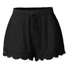 Short d'été décontracté pour femme CYMMPU, confortable et uni, avec cordon de serrage et taille élastique, noir, taille M