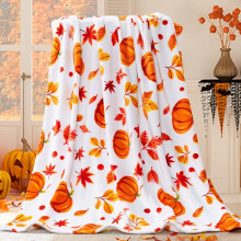 Halloween Pumpkin Fall Throw Blanket, Fleece Fuzzy Picnic Blanket for Couch/Sofa/Chairs, Orange Leaf Design (50"x60")