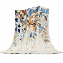 Fall Brown & Blue Eucalyptus Leaf Fleece Blanket, 40"x60", Soft Microfiber Throw for Couch or Bed – Botanical Vintage Design