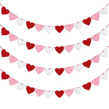 Guirnalda de corazones de fieltro de 4 piezas para el Día de San Valentín – Rojo, rosa, blanco – para bodas, aniversarios, cumpleaños, Día de