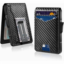 ZLC Minimalist Men's RFID Wallet – Slim, Waterproof Leather Bifold with Money Clip, Holds 12+ Cards & ID Window, Carbon Fiber, Gift Box Included