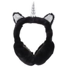3St Zwarte Oorwarmers Unicorn Pluche Warm Oorkappen Comfortabel Winter
