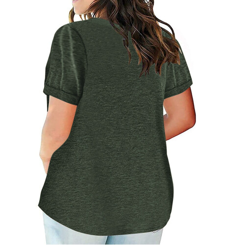 Γυναικεία Μπλούζα Plus Size με Κοντομάνικα και V Λαιμόκοψη, Μονόχρωμα T-shirts, Απλό 2
