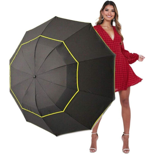 Guarda-chuva de golfe compacto com proteção UV UPF50+, tamanho extra grande de 62 polegadas, com dupla camada ventilada, à prova de vento e à