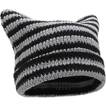 Gorro feminino de crochê com estampa vintage de gato e raposa, estilo folgado.