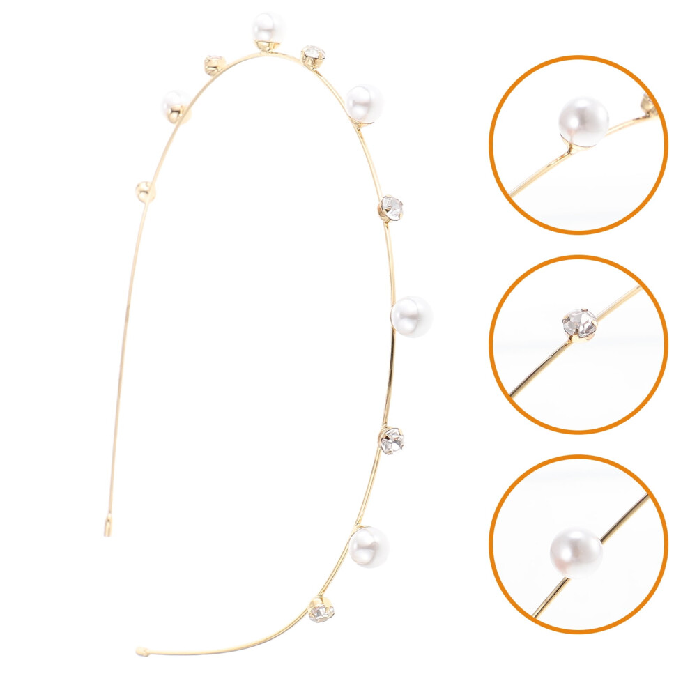 Unisex White Golden Alloy Pearl Hairband For Women Elegant Bride Headdress Wedding Headband 0.5 Inch Wide