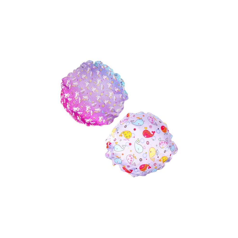 Kids Shower Cap, 2-Pack Waterproof Cartoon Bath Hat