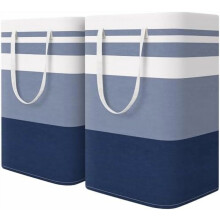 2-pack 75L Waterdichte Vrijstaande Wasmand, Opvouwbare Hoge Wasmand met Uitschuifbare Handgrepen – Blauw, Geschikt voor Studentenkamers & Gezinnen