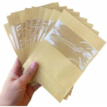 Brune kraft lynlåsposer med klart vindue 9x13cm (100 stk.)