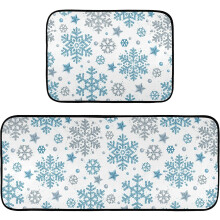 Silver Blue Glitter Snowflake Kitchen Rug Set of 2
