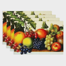 Juego de 4 manteles individuales Arcimboldo Fruits de lino para fiestas, ideales para comedor y decoración del hogar. Resistentes al calor y