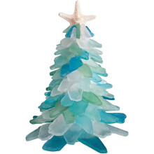 Beautiful Sea Glass Christmas Tree – Crystal Blue & Green, Ocean Beach Resin Ornament, Compatible with Standard Tree Stands