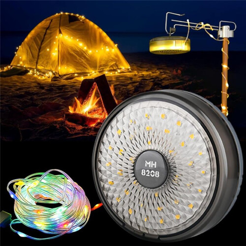 LED String Lights Camping Lantern USB Rechargeable 2 in 1 Portable Outdoor Light with 8 Lighting Modes Camping Light A 2