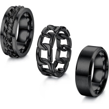 3-teiliges Edelstahlring-Set für Herren: Schlichter Ring, Kubanischer Gliederring & Drehring, Größen 6–14, geeignet für Verlobungs- und Eheringe