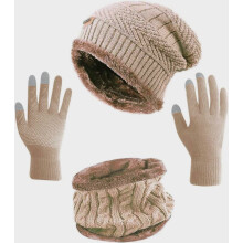 3-in-1 Kids Winter Set: Beanie, Scarf & Gloves (Khaki) – Compatible with Touchscreen
