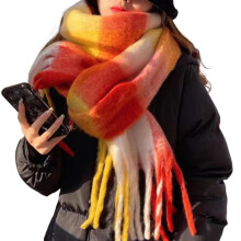 Cachecol feminino de lã macia, cachecol de inverno grande e pesado, tecido escovado macio, cachecol de cor sólida estilo despojado - laranja