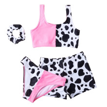 Børn Småbørn Baby Piger Ko Print Ærmeløs Print Bikini4PC Strand Badedragt Badetøj Tøj Til 10-12 År