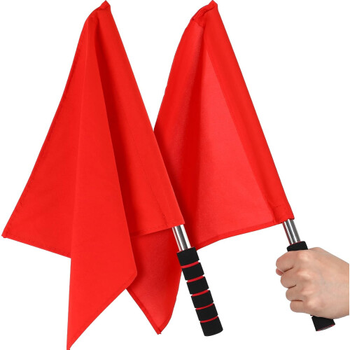 Referee Flags Red 2 pcs Stainless Steel Sponge Handle