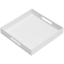 Bandeja de servir em acrílico branco, 35,5 x 35,5 x 5 cm, com alças.