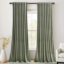 Sage Green Velvet Curtains 84" (2 Panels), Thermal Insulated, Light Blocking, Privacy Drapes for Bedroom/Living Room/Dining Room/Home Office, W52xL84
