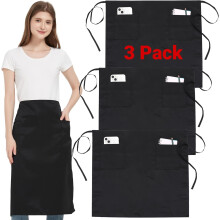 Set van 3 heupschorten met 3 zakken, unisex zwarte oberschorten, waterbestendige serveerschorten voor restaurantkoks en barpersoneel