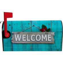 Magnetic Mailbox Covers Polyester Oxford Cloth Anti-UV and Reusable Letterbox Cover 2118 Inch,Antique Rustic Teal Blue Wood