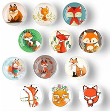 Lot de 12 aimants pour réfrigérateur en verre, motif renard