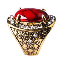 Unisex turquoise inlaid rhinestone ring alloy size 10