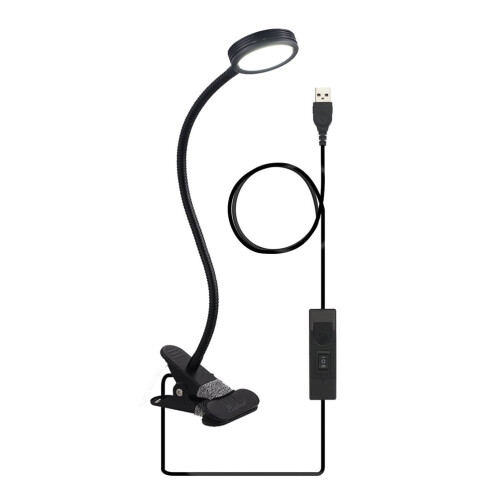 Lampe de lecture LED à pince avec col de cygne réglable