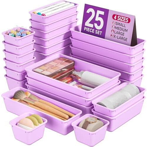 Set di 25 organizer per cassetti in plastica viola