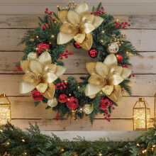 Ensemble de fleurs en tissu pour décoration de sapin de Noël doré