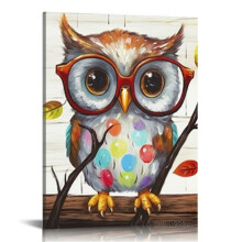 Happy Owl Family Canvas Prints – Animal Wall Art for Modern Home, Nursery & Kids' Room (16x20 in/12x16 in)