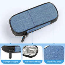 Portable Insulin Cooler Bag with Thermal Insulation, 2 Interior Pockets, Waterproof Triple-Layer Design for Travel Medication Storage Blue