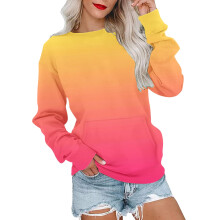 Tops para mujer 2023 Top casual de manga larga con cuello redondo y efecto degradado