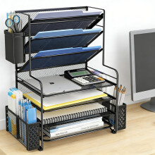 8-laags bureau-organizer, 2-delige brievenbak-papierorganizer, bureau-accessoires met gaasstructuur voor kantoor, thuis of school, wit