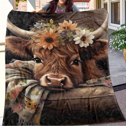 1 τεμάχιο άνετη κουβέρτα φανέλας Highland Cow – Μαλακή, ζεστή, ελαφριά πολυεστέρας |